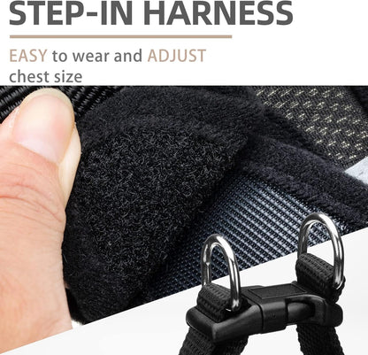 PUPTECK Adjustable Dog Harness Collar and Leash Set Step in No Pull Pet Harness for Small Medium Dogs Puppy and Cats Outdoor Walking Running, Soft Mesh Reflective Vest Harnesses, Solid Black XXS