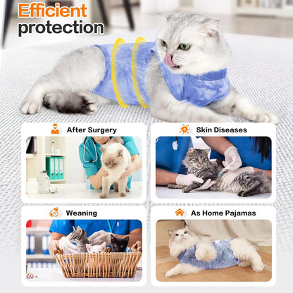 Cat Recovery Suit - Abdominal Wounds Cat Onesie, Cone E-Collar Alternative, Blue S