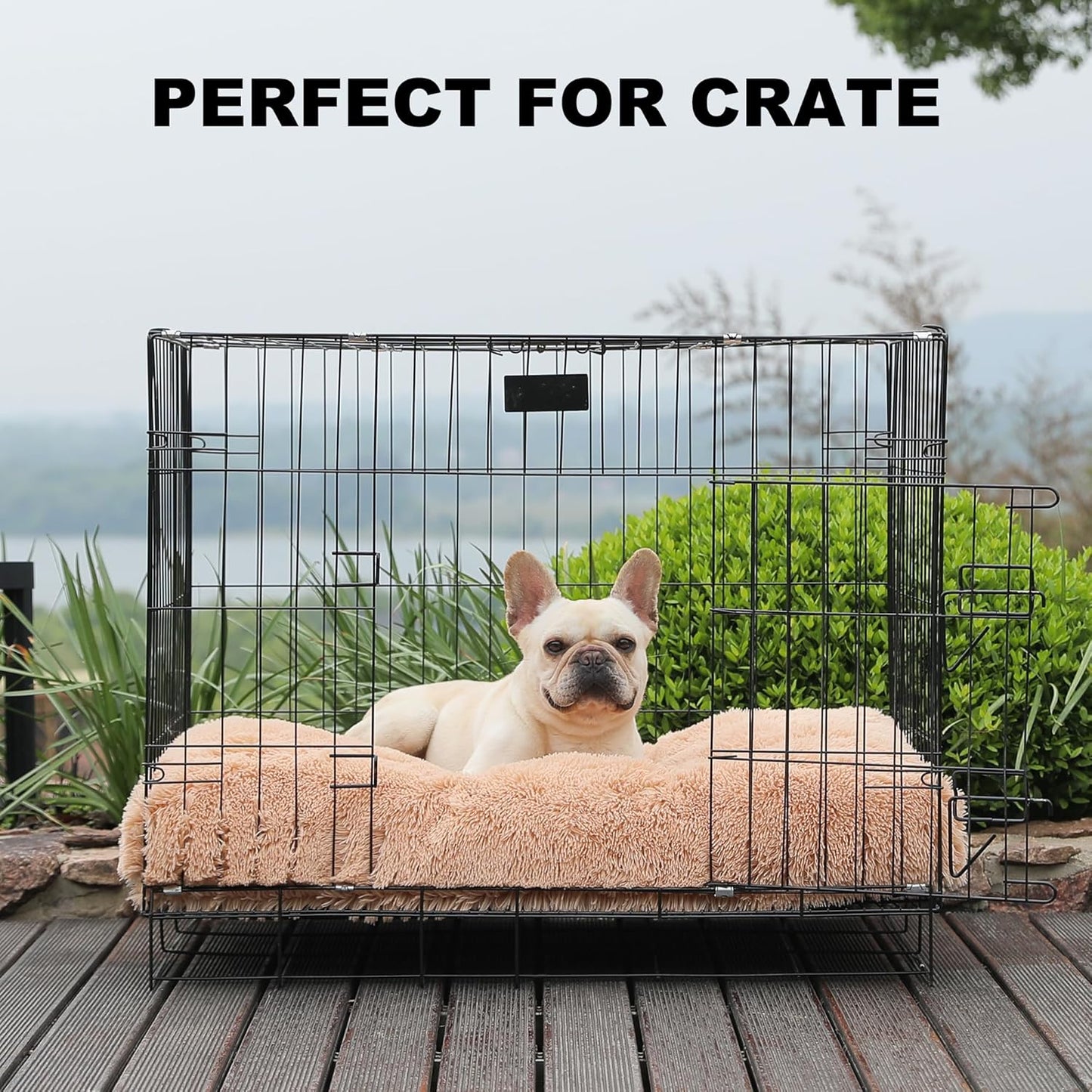 Bedfolks Plush Waterproof Dog Crate Bed, Removable Washable Cover, Faux Fur Pad for Medium Dogs, 29"x21", Camel