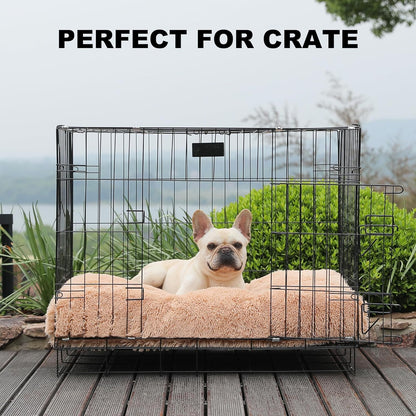Bedfolks Waterproof Dog Crate Bed,Plush Dog Bed with Removable Washable Cover,Faux Fur Dog Crate Pad for Large Dogs,Fluffy Dog Kennel Bed 35"x23",Solid Camel
