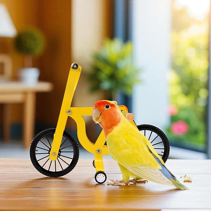 Bird Intelligence Training Toy Mini Bicycle Parakeet Parrot Bike Trick Educational Puzzle Bird Foot Talon Toy for Small Medium Lovebird Conures Cockatoo Exercising Interactive Table Top Prop, Large