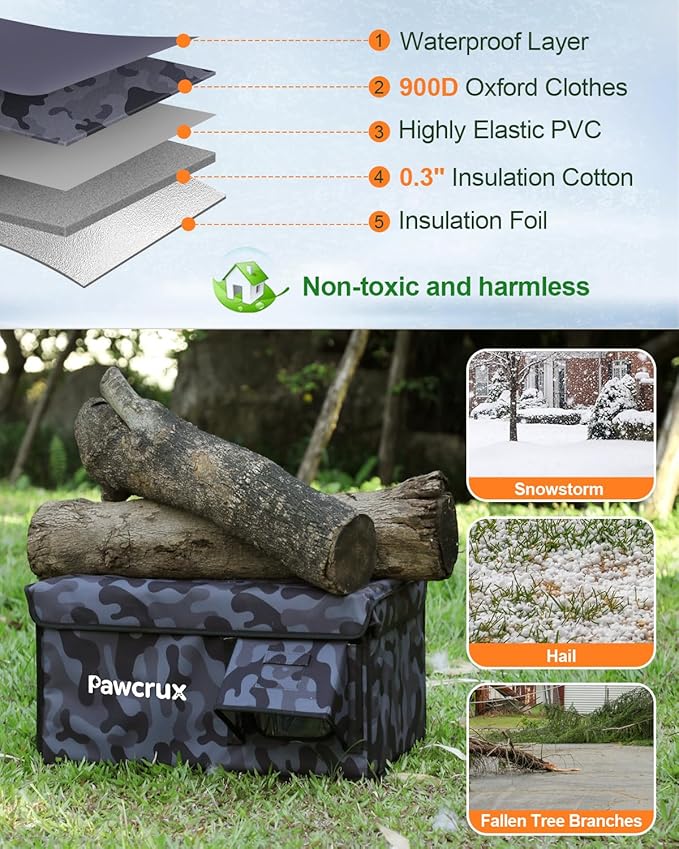 Weatherproof Heated Cat House for Outdoor in Winter, Heated Cat Bed Kitty Shelter with Cat Heating Pad, Insulated & Safe Escape Door, Warm Home for Outside Stray Cat