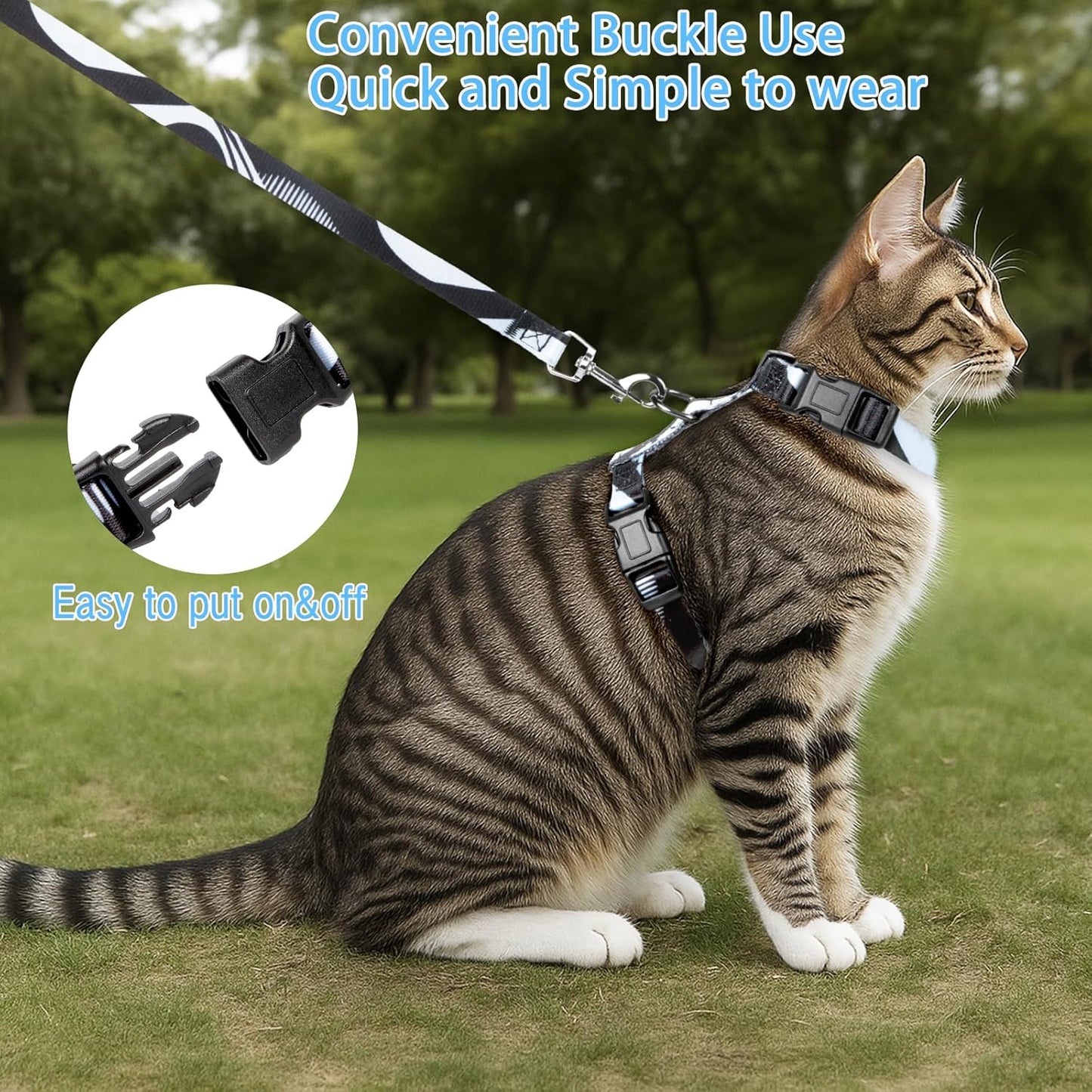 Cat Harness and Leash Set, Escape Proof Cat Harness, Comfortable Soft Lightweight Cat Leash, Use Safe and Easy, Outdoor Walking Travel Kitten Harness for Small Medium Large Cats