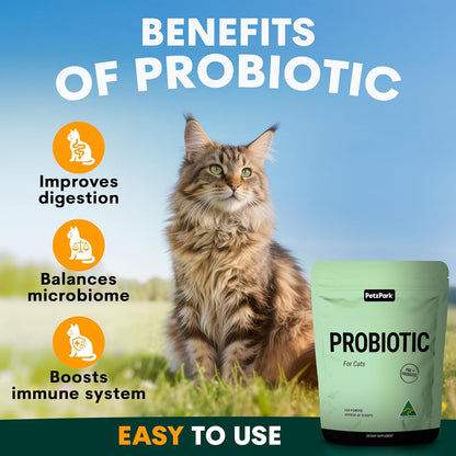 Probiotic for Cats & Kittens - Cat Probiotic Powder for Hairball Prevention, Digestive Support, Immune Health, Prebiotics, and Diarrhea Relief - Suitable for Indoor Cats & Kittens - 60 Scoops