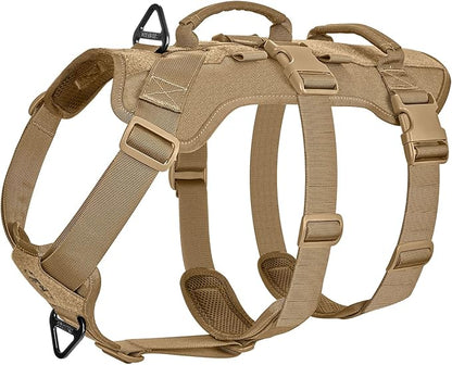 OneTigris Escape Proof Dog Harness, No Pull Dog Harness with Handles, Tactical Multi-Use Support Dogs Harnes for Large Dogs Everyday Wear Walking Hiking Training (Brown, Medium)