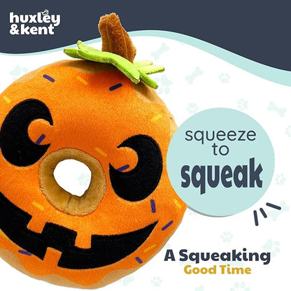 Huxley & Kent Halloween Funny Dog Toy w/Squeaker – Power Plush Squeaky Dog Toys for Small, Medium & Large Dogs – Soft Stuffed Animal for Indoor Play & Fetch - Pumpkin Donut, One Size