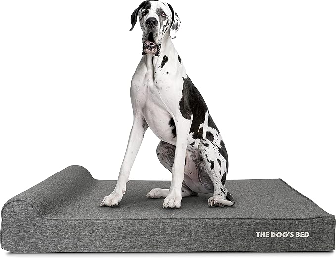 The Dog’s Bed Orthopedic Headrest Dog Bed XXL Grey Linen, Memory Foam, Pain Relief for Arthritis, Hip & Elbow Dysplasia, Post Surgery, Lameness, Waterproof Washable Cover