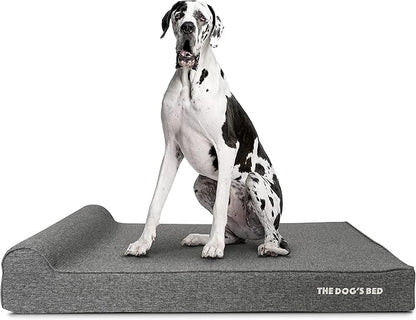 The Dog’s Bed Orthopedic Headrest Dog Bed XXL Grey Linen, Memory Foam, Pain Relief for Arthritis, Hip & Elbow Dysplasia, Post Surgery, Lameness, Waterproof Washable Cover
