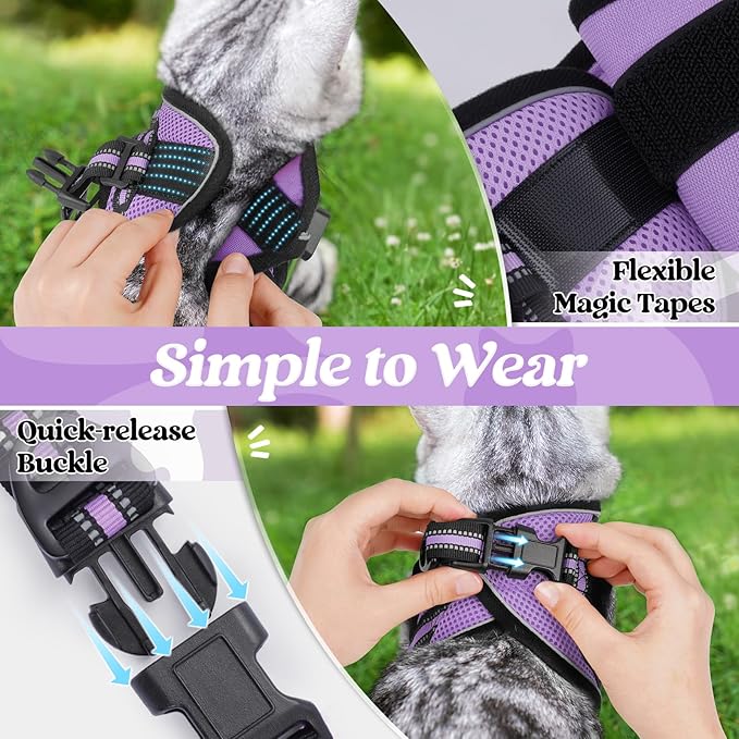 rabbitgoo Cat Harness and Leash Set for Walking Escape Proof, Adjustable Soft Kittens Vest with Reflective Strip for Cats, Comfortable Outdoor Vest, Light Purple, L