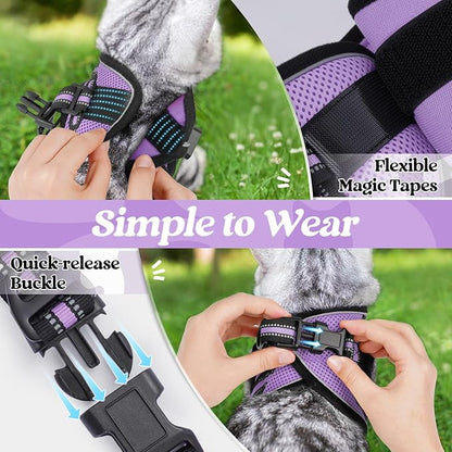 rabbitgoo Cat Harness and Leash Set for Walking Escape Proof, Adjustable Soft Kittens Vest with Reflective Strip for Cats, Comfortable Outdoor Vest, Light Purple, L