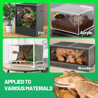 Gecko Gecko Feeder Ledge, Magnetic Reptile Feeding Ledge with 2 Food Bowls, Natural Tire-Design Resin Base for Bearded Dragon, Snake, Frog in Glass/PVC/Acrylic/Wood Tanks