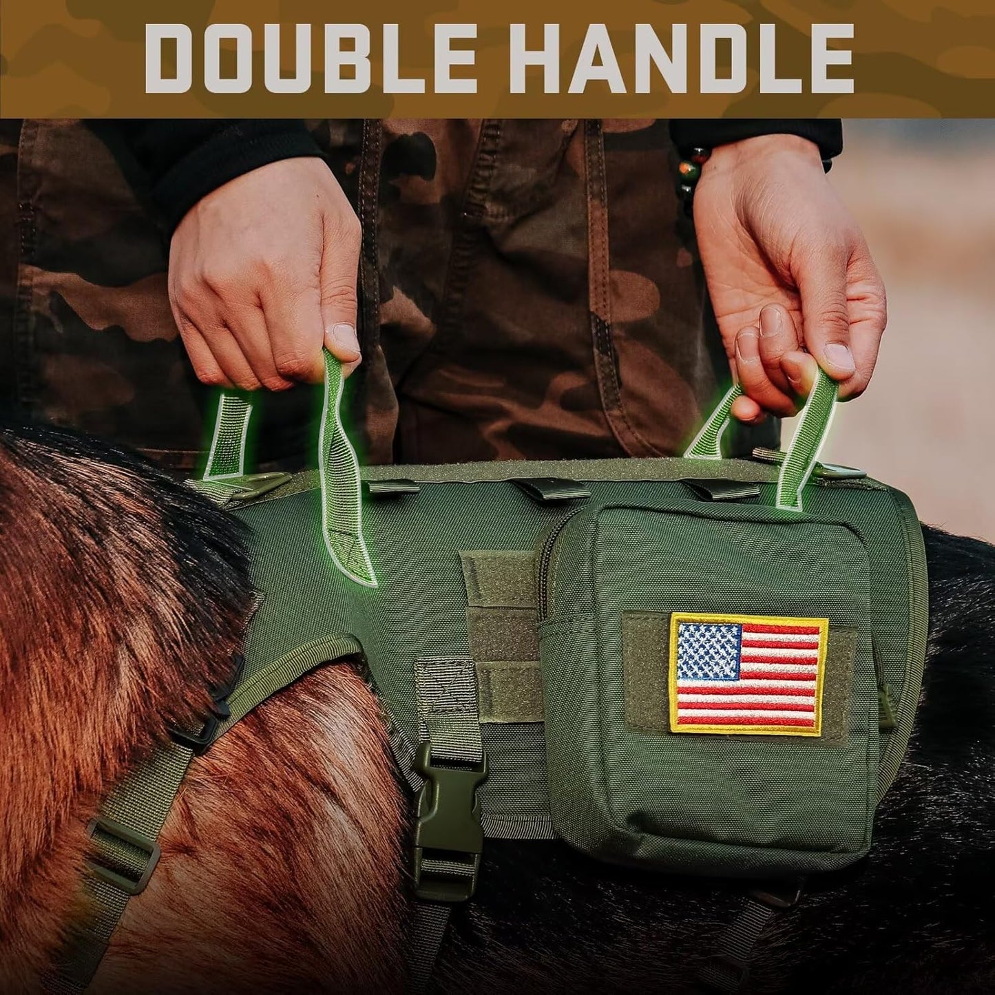 Forestpaw Tactical Dog Harness for Large Dogs,Tactical Dog Collar with Bungee Leash Set,No Pull Military Dog Harness for Walking Training,Adjustable for Medium Large Dogs,Green,Chest 19.5-41.5"