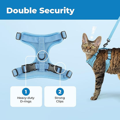 Voyager Escape Proof Cat Harness and Leash Set with Reflective Stitching, Neoprene Handle 5ft - Supports Small, Medium and Large Cats, Kittens for Walking by Best Pet Supplies - Baby Blue, XXS
