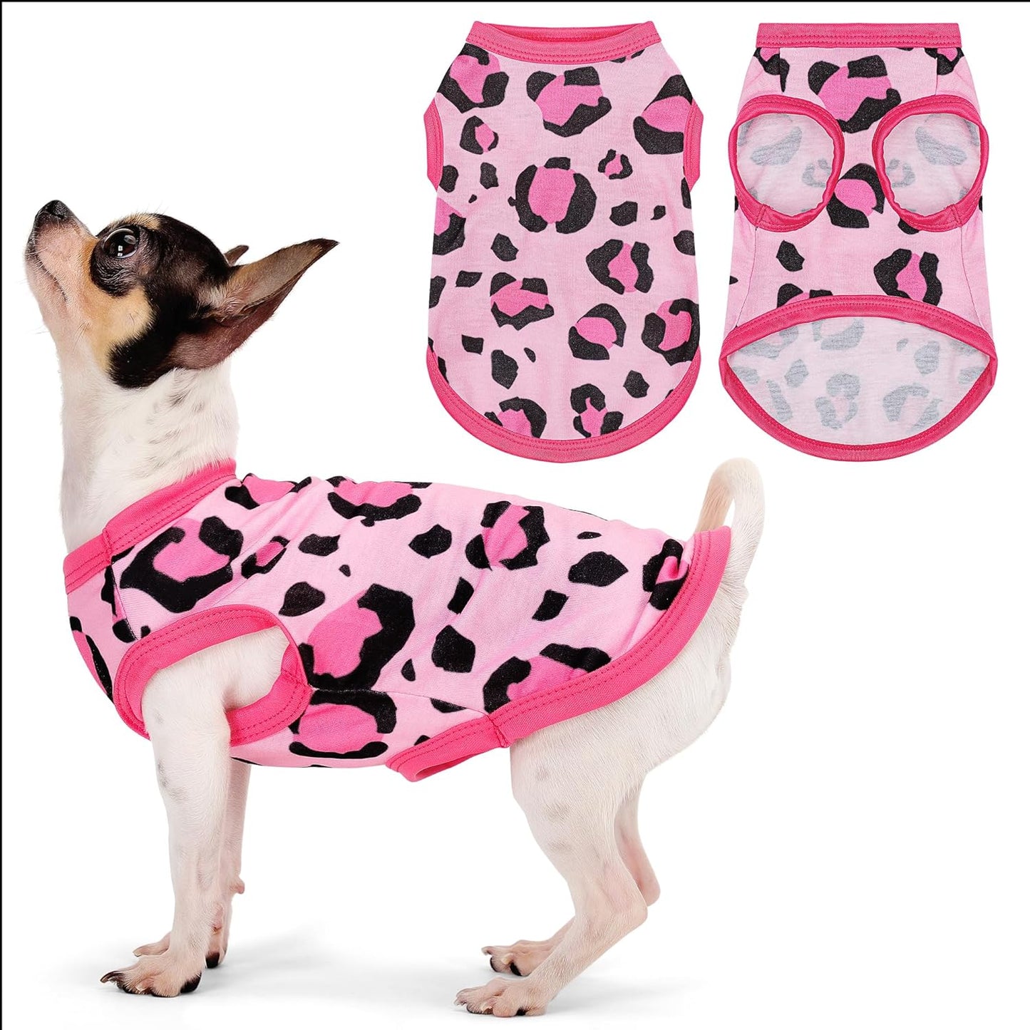 Adorable Pink Leopard Dog Shirt: Lightweight Polyester Cartoon Puppy Vest, Small Medium & Large Dog T-Shirt, Summer Pet Clothes, Cute Dog Apparel, Breathable Dog Tank Top 3XL