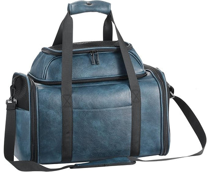 Premium Leather Top Expandable Pet Carrier for Small Dogs & Cats Under 15 lbs, Airline Approved Collapsible Soft-Sided Luxury Travel Bag Blue
