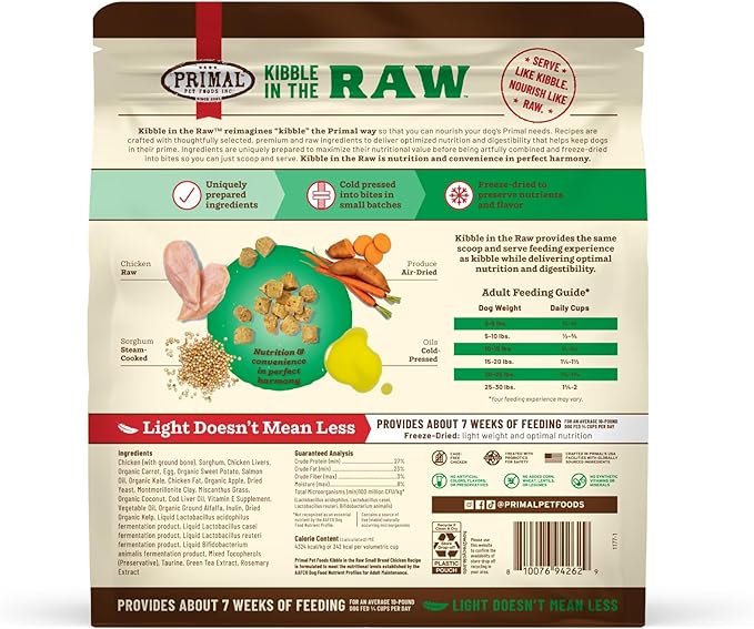 Primal Kibble in The Raw, Freeze Dried Dog Food, Small Breed Recipe, Scoop & Serve, Made with Raw Protein, Whole Ingredient Nutrition, Crafted in The USA, Dry Dog Food 5.4 lb Bag