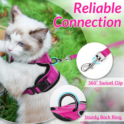 rabbitgoo Cat Harness and Leash for Walking, Escape Proof Soft Adjustable Vest Harnesses for Cats, Easy Control Breathable Reflective Strips Jacket, Rose Red, XXS