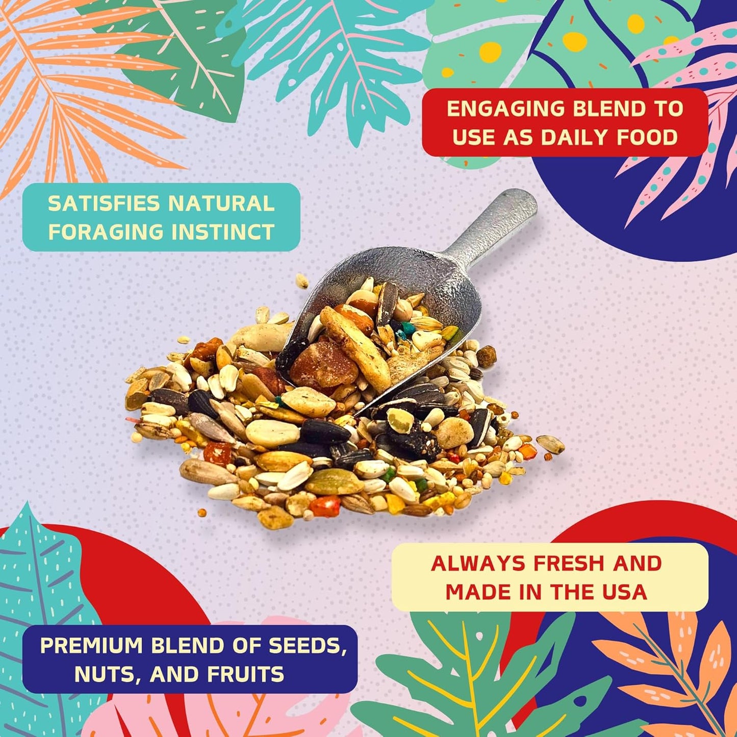 ABBA 1400 Premium Bird Food for African Grey, Conure, and Senegal Parrot, Bird Seed Blend with Whole Eggs, Fruits and Nuts - Packed with Protein, Vitamins & Minerals, 5 lbs