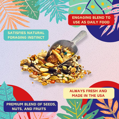 ABBA 1400 Premium Bird Food for African Grey, Conure, and Senegal Parrot, Bird Seed Blend with Whole Eggs, Fruits and Nuts - Packed with Protein, Vitamins & Minerals, 5 lbs