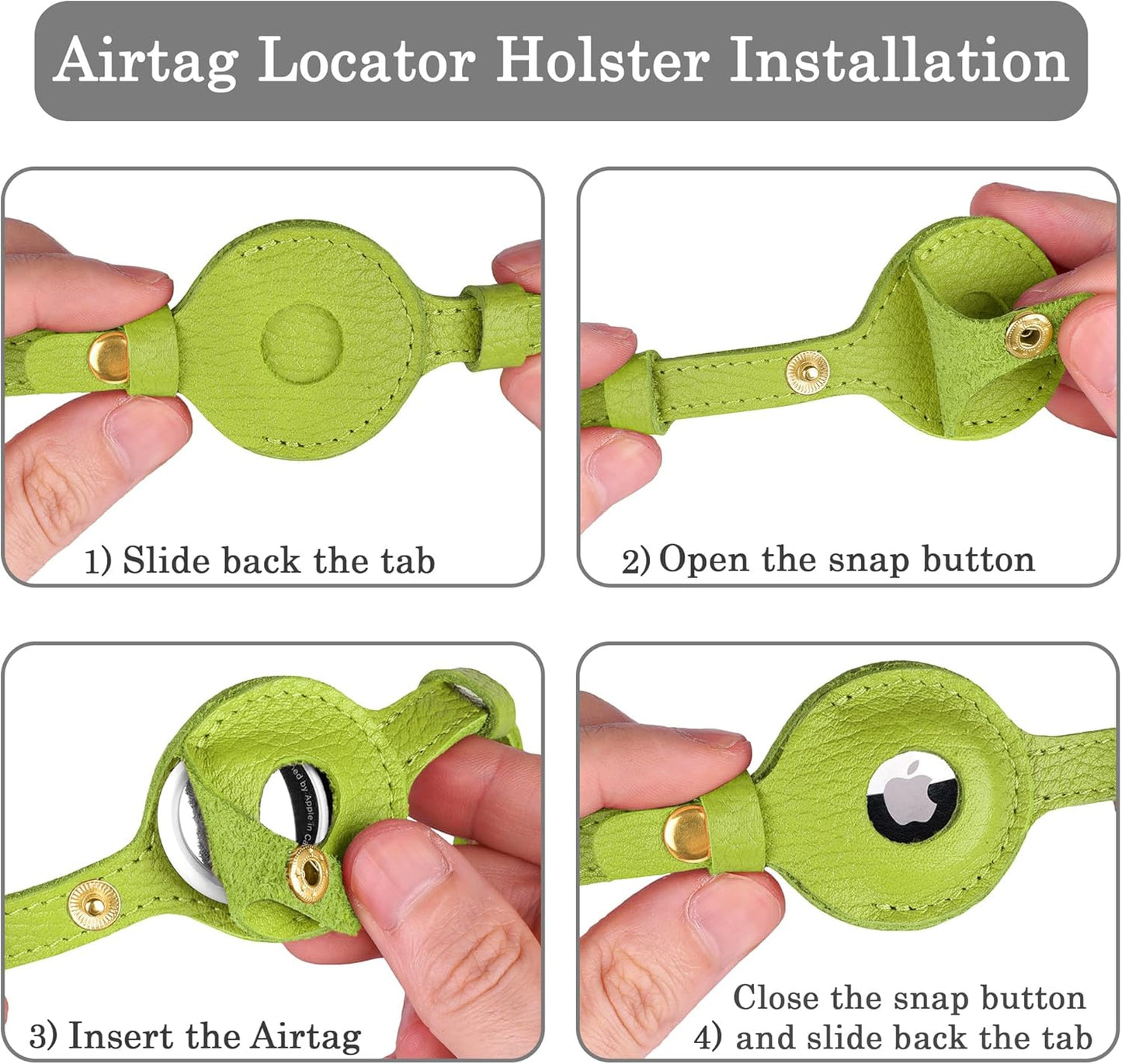 OOPSDOGGY Leather AirTag Cat Collar with Bell - Non Breakaway Kitten Collar with Apple Air Tag Holder - Lightweight GPS Pet Collars for Girl Boy Cats, Small Dogs, Puppies (Lime Green)