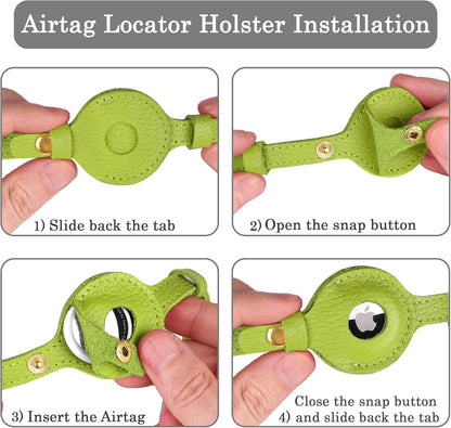 OOPSDOGGY Leather AirTag Cat Collar with Bell - Non Breakaway Kitten Collar with Apple Air Tag Holder - Lightweight GPS Pet Collars for Girl Boy Cats, Small Dogs, Puppies (Lime Green)