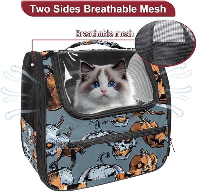 Pumpkin Helloween5 Pet Cat Backpack Carrier for Kitty Small Dog, Ventilated Pet Carrier Bag for Car, Walking, Hiking, Outdoors