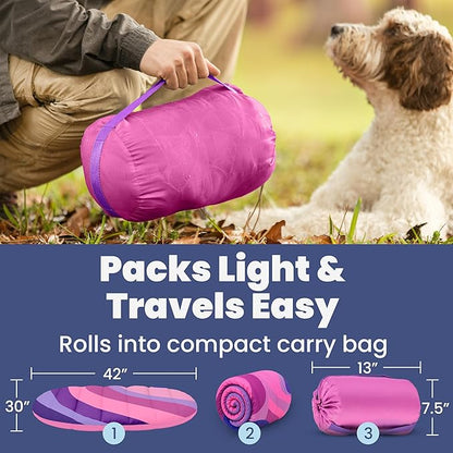 Travel Dog Bed Mat (42" x 30") – Foldable, Packable Outdoor Camping Dog Bed – Lightweight, Water Resistant & Cozy with Soft Padding – Compact, Portable & Machine Washable – Large & Small Breeds - Pink