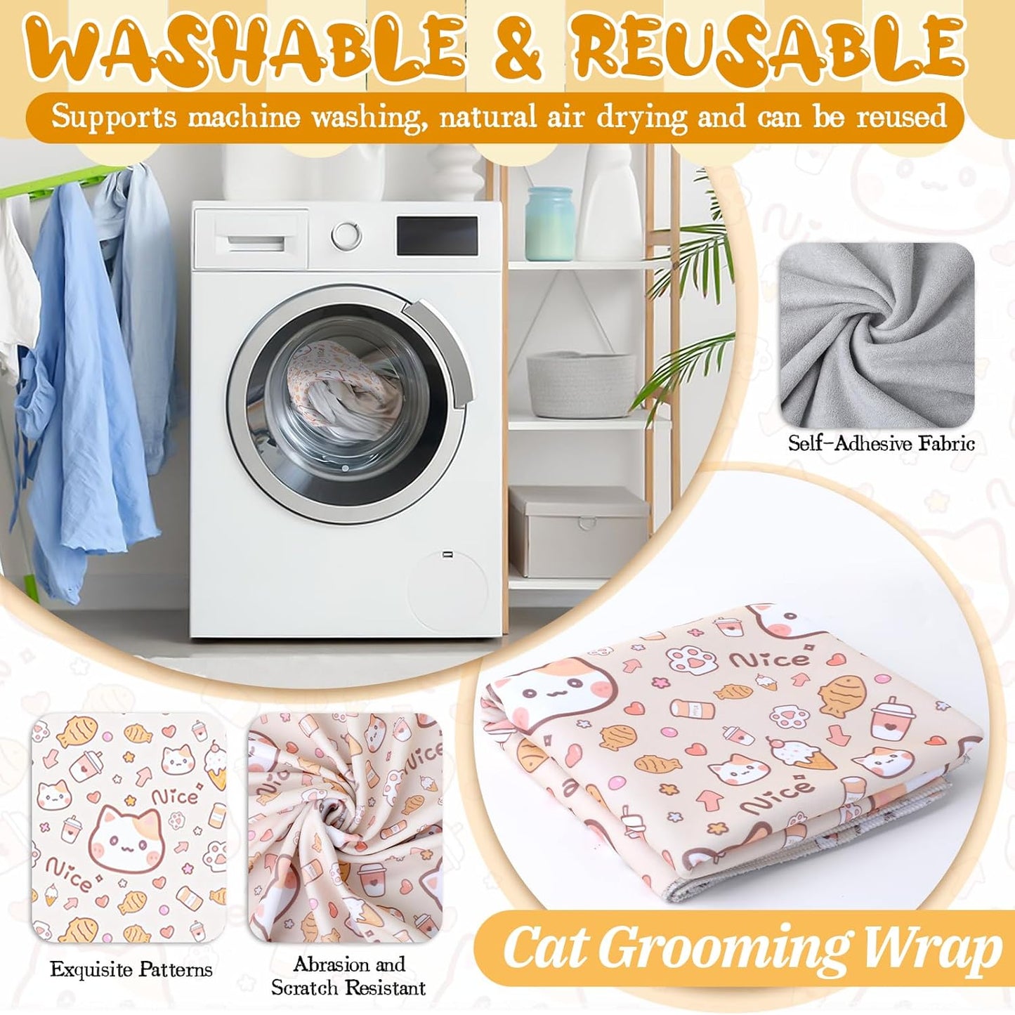 35.4" Extra Large Cat Grooming Wrap, Cat Wrap for Cutting Nails, Soft Self-Stick Anti-Scratch Anti-Escap Cat Wraps for Large Cats & Small Dogs, Ear Cleaning, Teeth Brushing Pet Tool