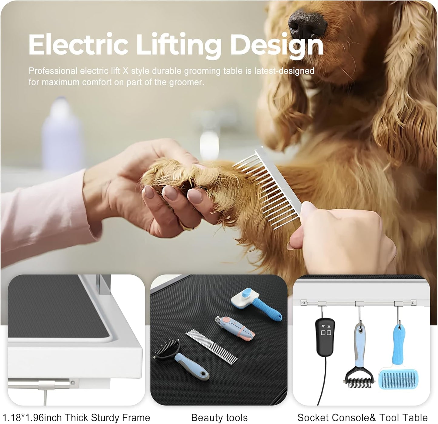 50" Electric Dog Grooming Table 9"- 37" Height Adjustable Heavy Duty Professional Lift Dog Grooming Table for Large Dogs with 2 Nooses, 4in1 Comb & Nail Care Set, Blow Dryer Clip White