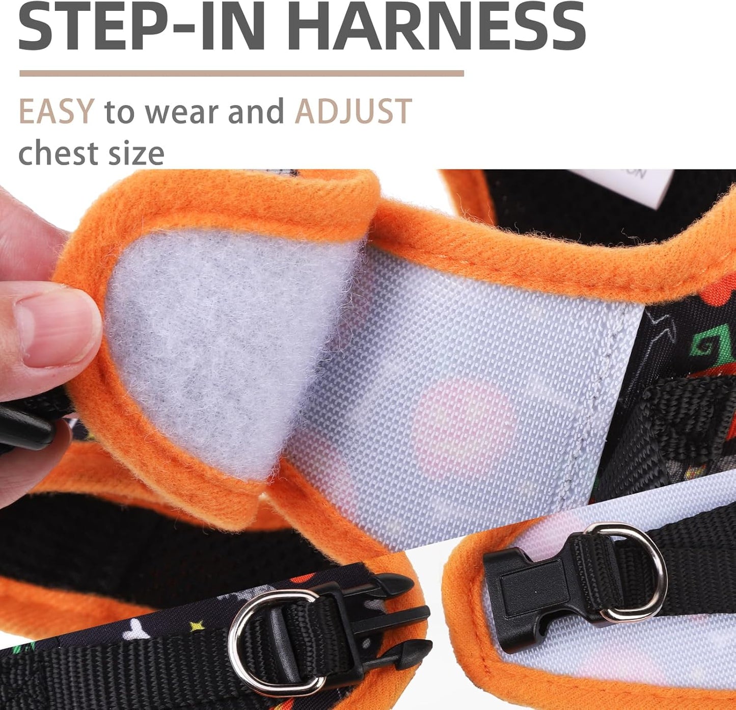 PUPTECK Adjustable Dog Harness Collar and Leash Set Step in No Pull Pet Harness for Small Medium Dogs Puppy and Cats Outdoor Walking Running, Soft Mesh Padded Reflective Vest Harnesses, Halloween, M