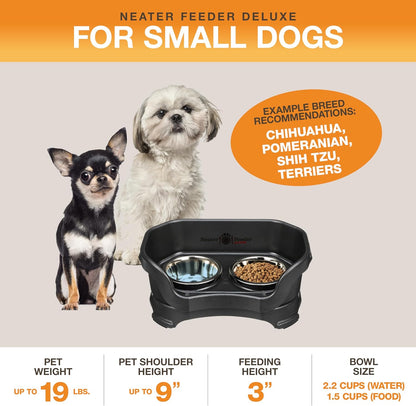 Neater Pet Brands Neater Feeder Deluxe Mess Proof Dog Bowls Elevated for Small Dogs Under 19 lbs, Made in USA, No Spill Raised Dog Food Bowl Stand Feeding Station, Food and Water Bowl Set, Black