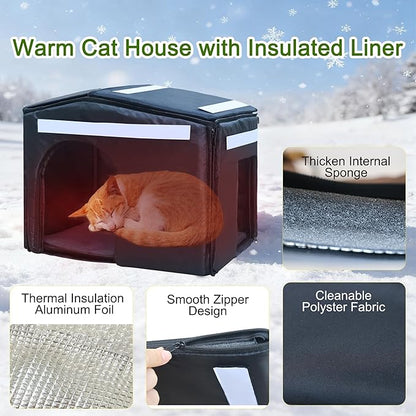Outdoor Cat House with Insulated Liner, Weatherpoof Plastic Insulated Cats Houses with Escape Door Indoor Waterproof Feral/Pet Cat Shelter Outside for Puppy, Rabbit for Winter