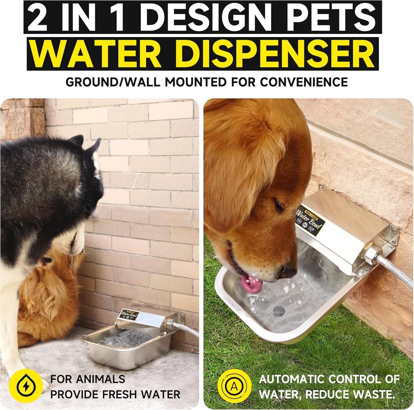 Automatic Water Dispenser for Dogs, 3L /101 oz 304 Stainless Steel Dog Water Feeder, Auto-Fill Large Waterer for Pets & Livestock, Outdoor Dog Water Bowl, Wide Mouth, Anti-tip, Easy to Clean
