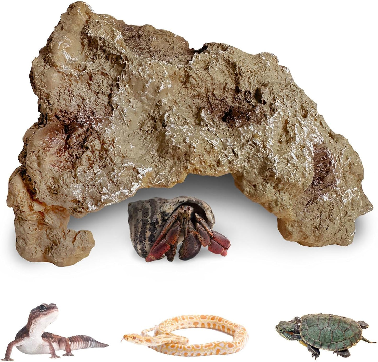 Hamiledyi Reptile Simulation Rock Cave Hideouts Reptile Hide Resin Leopard Gecko Hide Bearded Dragon Hideout Terrarium Decor for Turtles Snakes Gecko Hermit Crab Ball Pythons (S)