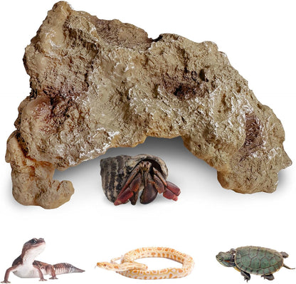 Hamiledyi Reptile Simulation Rock Cave Hideouts Reptile Hide Resin Leopard Gecko Hide Bearded Dragon Hideout Terrarium Decor for Turtles Snakes Gecko Hermit Crab Ball Pythons (S)