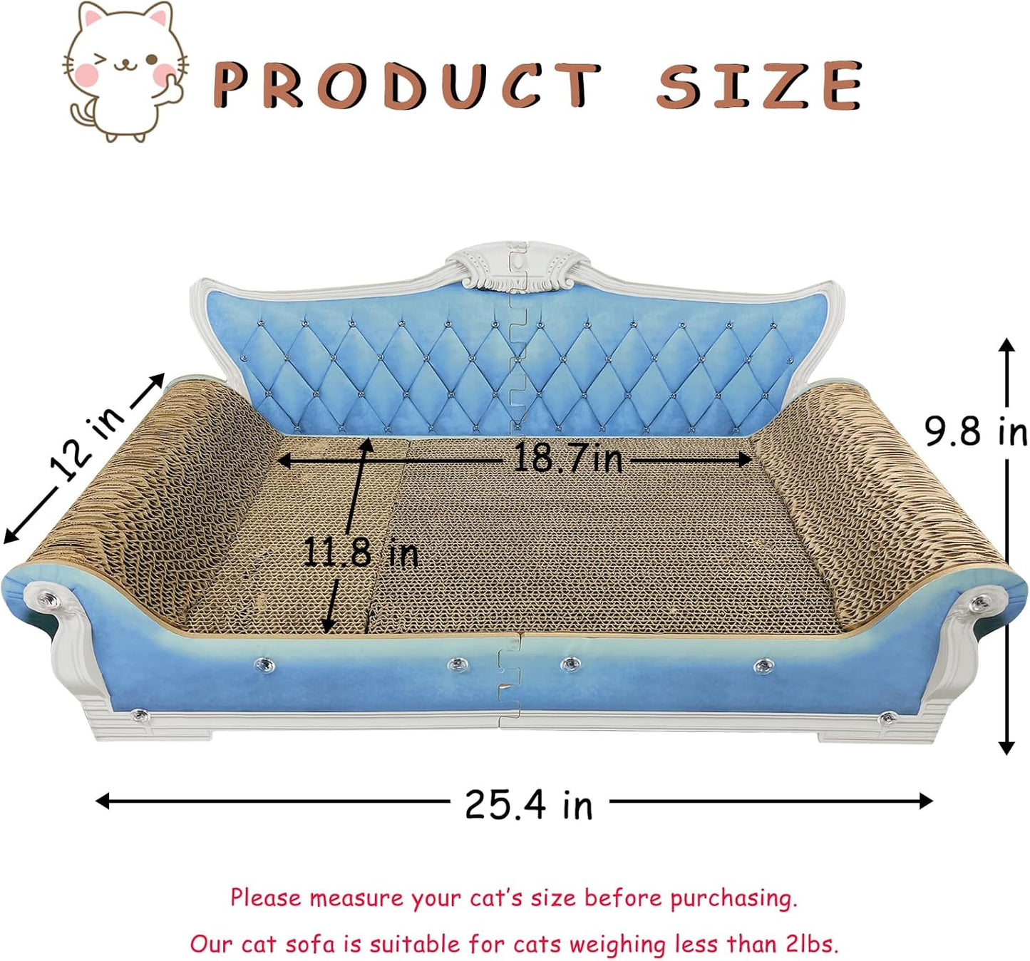 Luxury Cardboard Cat Scratcher Sofa Bed, Couch Shaped Scratching Board, Scratch Lounge with Catnip, Cat Scratcher for Indoor Cats Large Blue