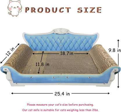 Luxury Cardboard Cat Scratcher Sofa Bed, Couch Shaped Scratching Board, Scratch Lounge with Catnip, Cat Scratcher for Indoor Cats Large Blue