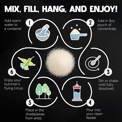 USDA Organic Hummingbird Nectar, Iron-Free, 2 x 8oz Concentrate Pouches with Feeder, All-Natural, Dye-Free USDA Certified Nectar for Outdoor Hummingbird Feeding