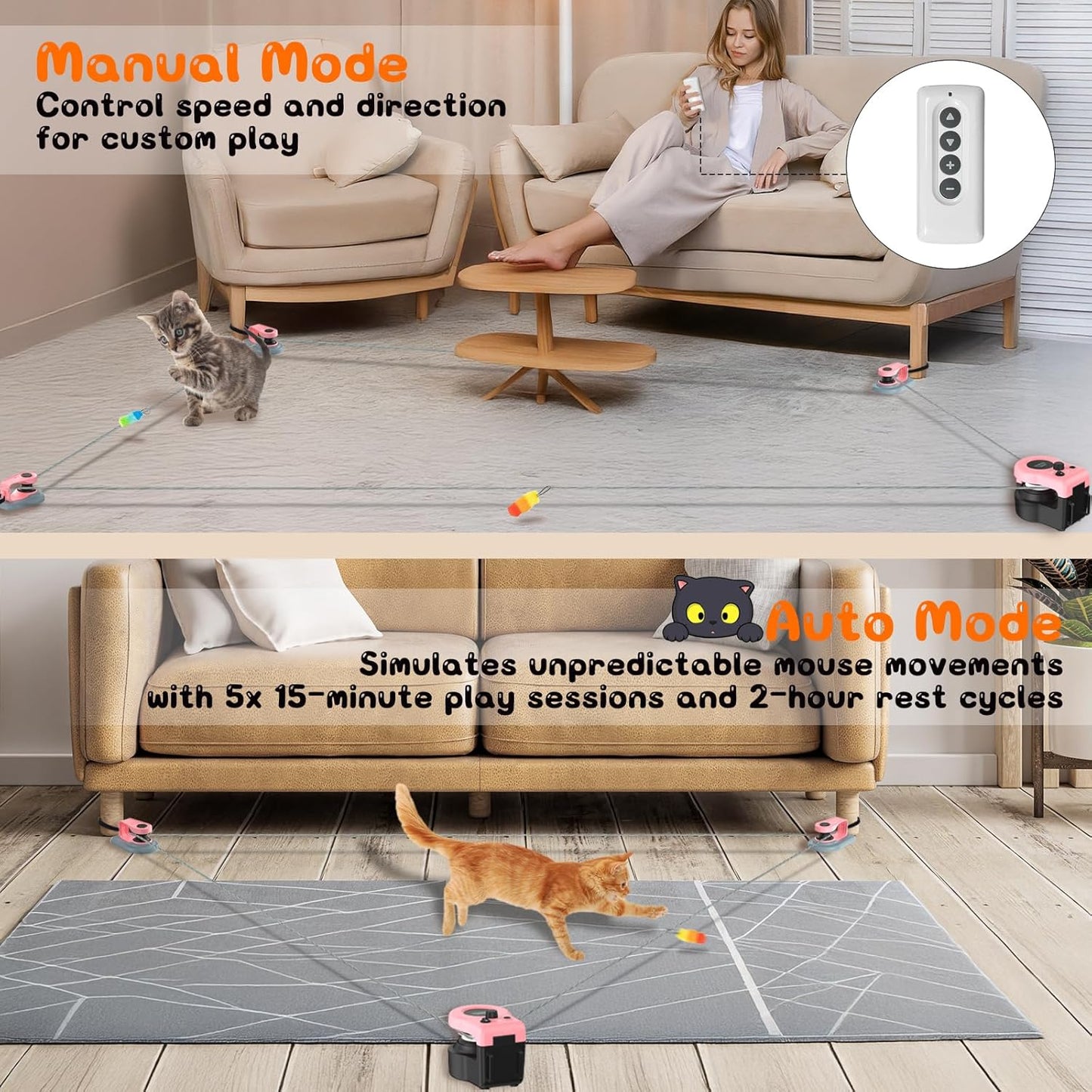 Interactive Cat Toy for Indoor - Automatic Cat Treadmill with Remote Control, 3 Speeds, Quiet Motor & Durable Design | Indoor Chase Hunting Feather Toys for Fitness, Playtime & Energy Release (Pink)