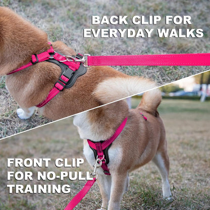 Plutus Pet Adjustable No Pull Dog Harness with Leather Accents, Heavy Duty Reflective Nylon Vest for Training, Hiking, Easy Walk Harness for Small, Medium, Large Dogs (Hot Pink, M)