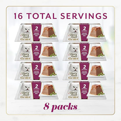 Fancy Feast Gems Pate Cat Food Mousse with Beef and a Halo of Savory Gravy Cat Food - (Pack of 8) 4 oz. Boxes