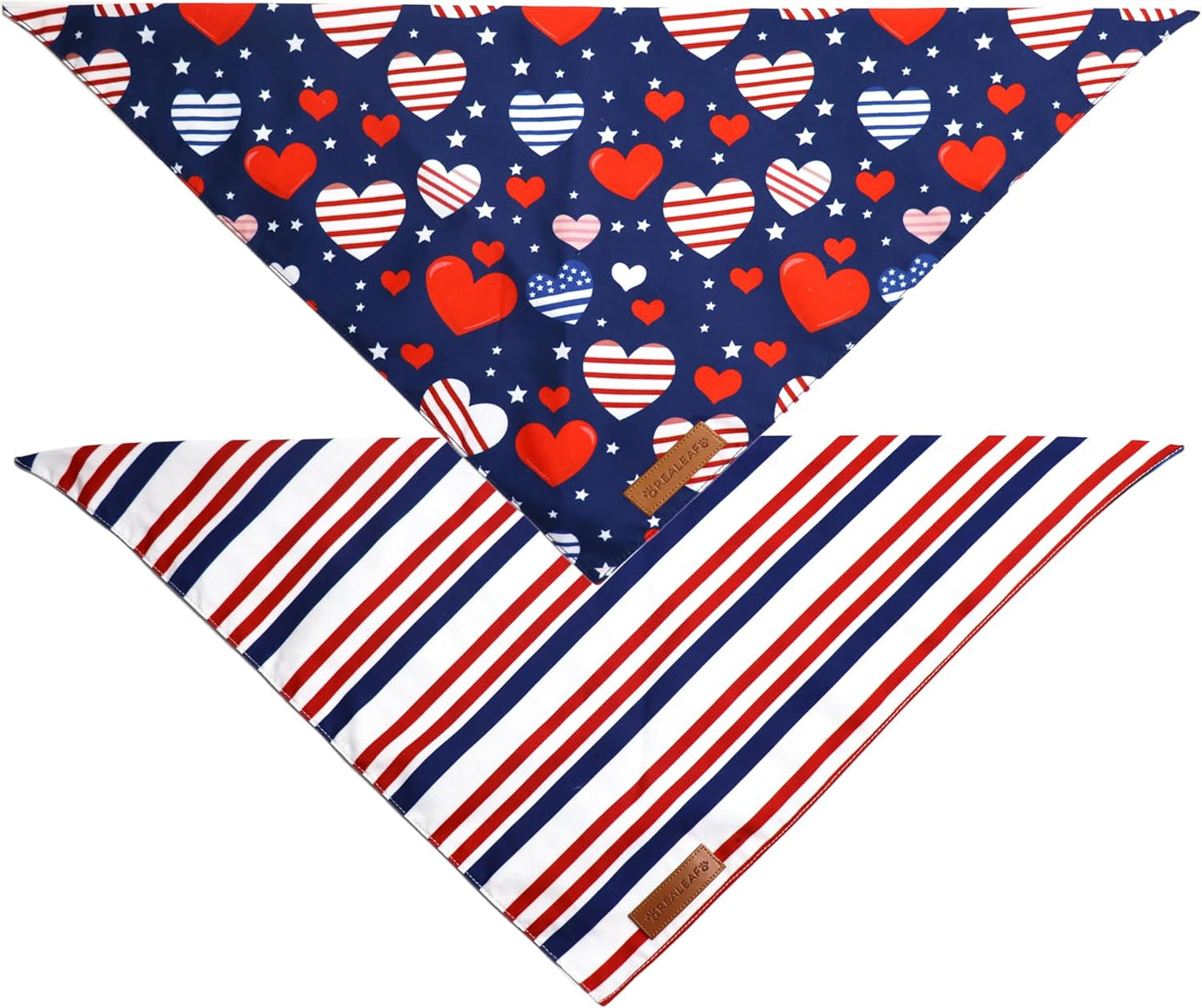 Realeaf 4th of July Dog Bandanas 2 Pack, Reversible American Flag Pet Scarf for Boy and Girl, Premium Durable Fabric, Patriotic Bandana for Large and XLarge Dogs (X-Large)