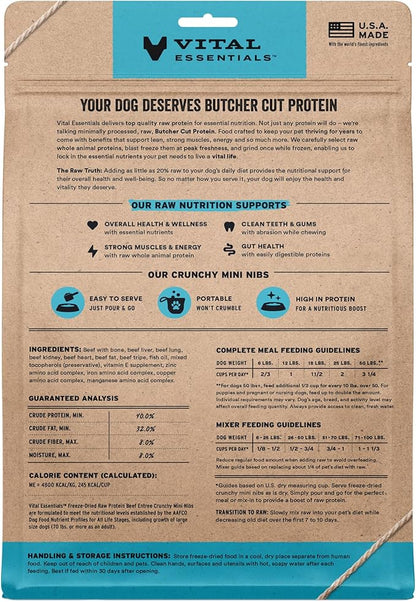 Vital Essentials Freeze-Dried Raw Beef Meal or Mixer Dog Food Crunchy Mini Nibs, 14 oz