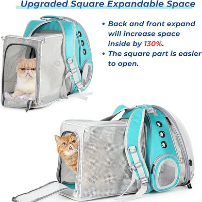 Lollimeow Cat Carrier Backpack, Bubble Dual Expandable Backpack Carrier, Pets and Small Dogs,Airline-Approved, Designed for Travel, Hiking, Walking & Outdoor Use (Dual Expandable-Green)
