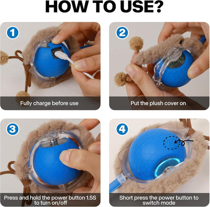 Pet Prime Interactive Cat Toys for Indoor Cats,Motion Activated Automatic Moving Ball with Lights,Electric Self Rotating Ball with Chirping,Rechargeable Smart Cat Toys for Bored