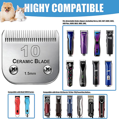 Dog Grooming Replacement Blades Compatible with Andis Dog Clipper, Dog Clipper Blades Compatible with Oster A5,Wahl KM-10 Series Dog Clipper,#10 Blades (1.5mm)