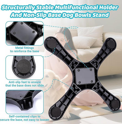 Elevated Dog Bowl (Not Bowl Included), Adjustable Stand Heights & Width, Non-Slip Foot Mats, Tilting Raised Dog Bowls with Metal Knob for Small, Medium & Large Dogs Breed (1 Pack), Black