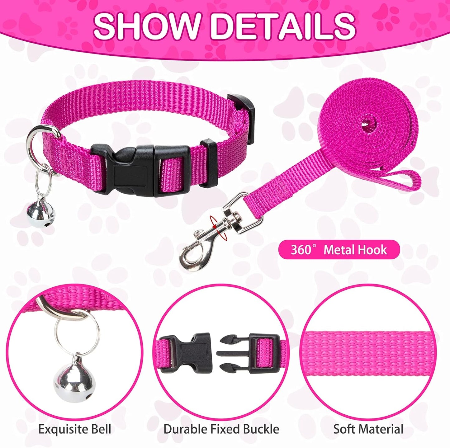 PUPTECK Adjustable Dog Harness Collar and Leash Set Step in No Pull Pet Harness for Small Medium Dogs Puppy and Cats Outdoor Walking Running, Soft Mesh Padded Reflective Vest Harnesses, Solid Pink S