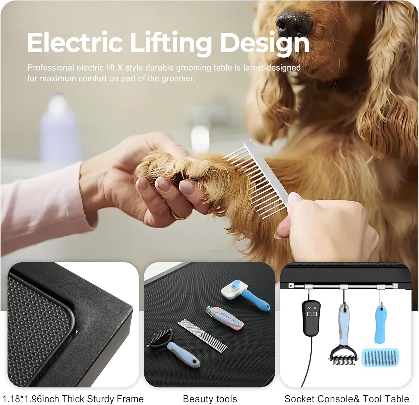 50" Electric Dog Grooming Table 9"- 37" Height Adjustable Heavy Duty Professional Lift Dog Grooming Table for Large Dogs with 2 Nooses, 4in1 Comb & Nail Care Set, Blow Dryer Clip Black