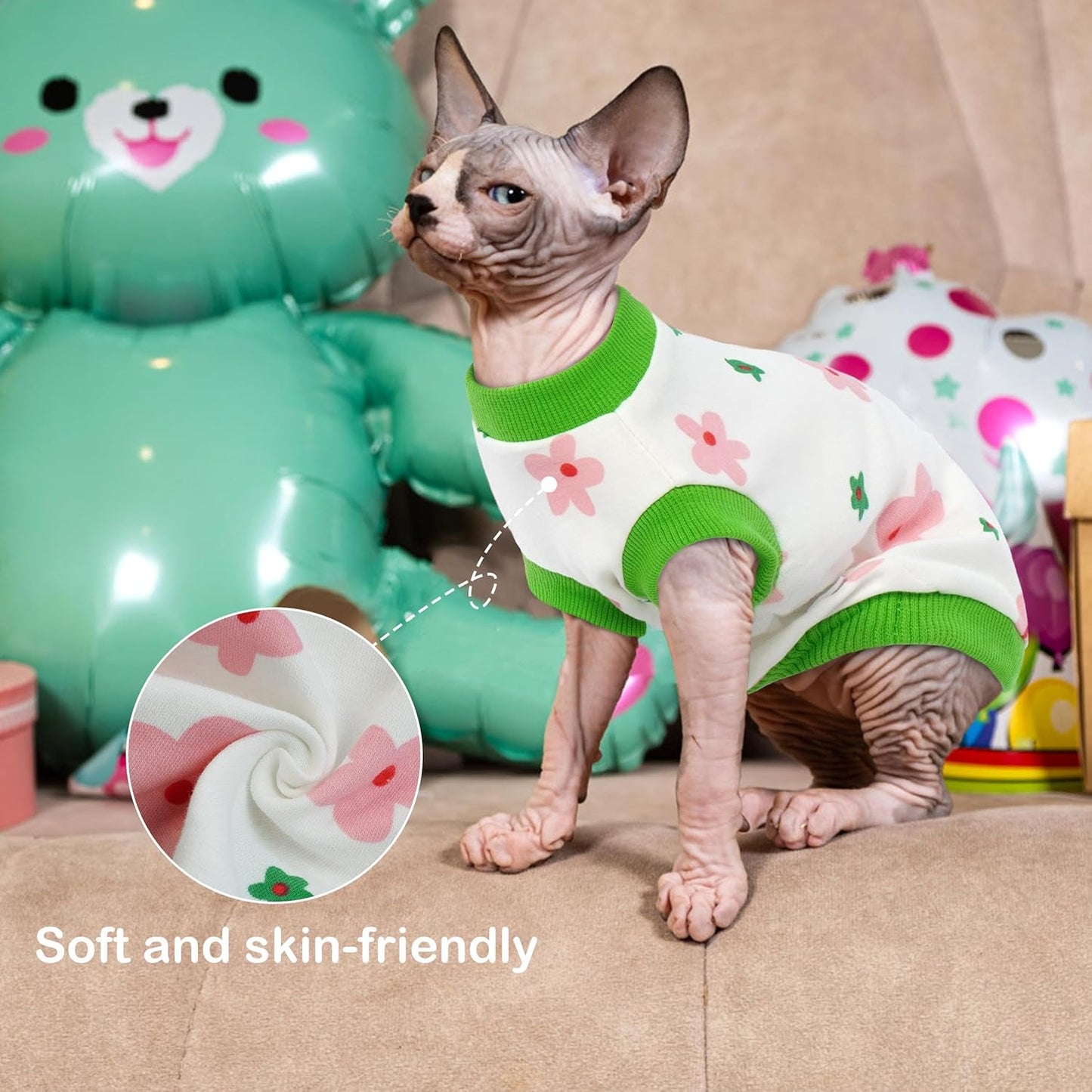 PUMYPOREITY Sphynx Cat Clothes - Stretchy Sweater, Soft Hairless Shirt, Pullover Pajamas, Turtleneck for Sphynx Cornish Rex, Devon Rex - Green, XL